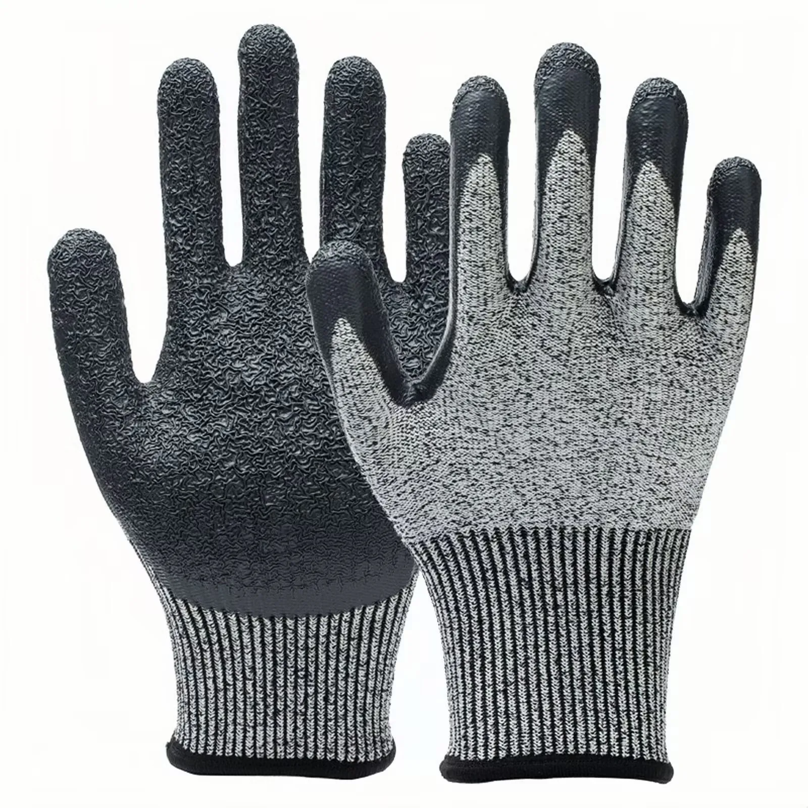 1 par de guantes resistentes a cortes de látex arrugado nivel 5, agarre firme antideslizante, trabajo resistente, recubierto duradero y transpirable - imagen 5