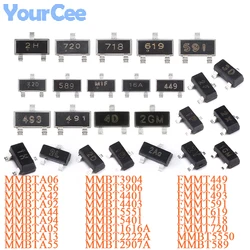 Transistores SMD SOT-23 NPN PNP MMBT3904, 4401 y 5551