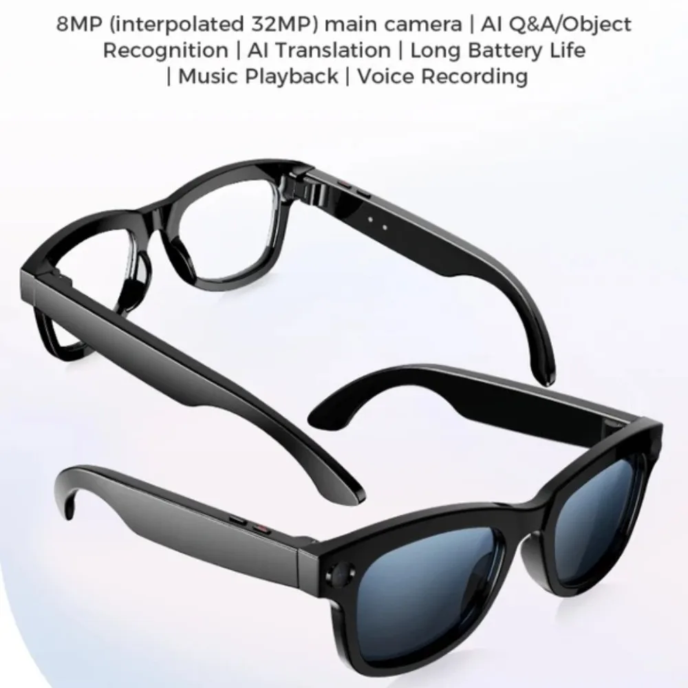 Al Translate-gafas inteligentes con cámara HD de 800W, asistente de voz resistente al agua, gafas de sol antiluz azul, reproducción de música, grabación de sonido - imagen 4