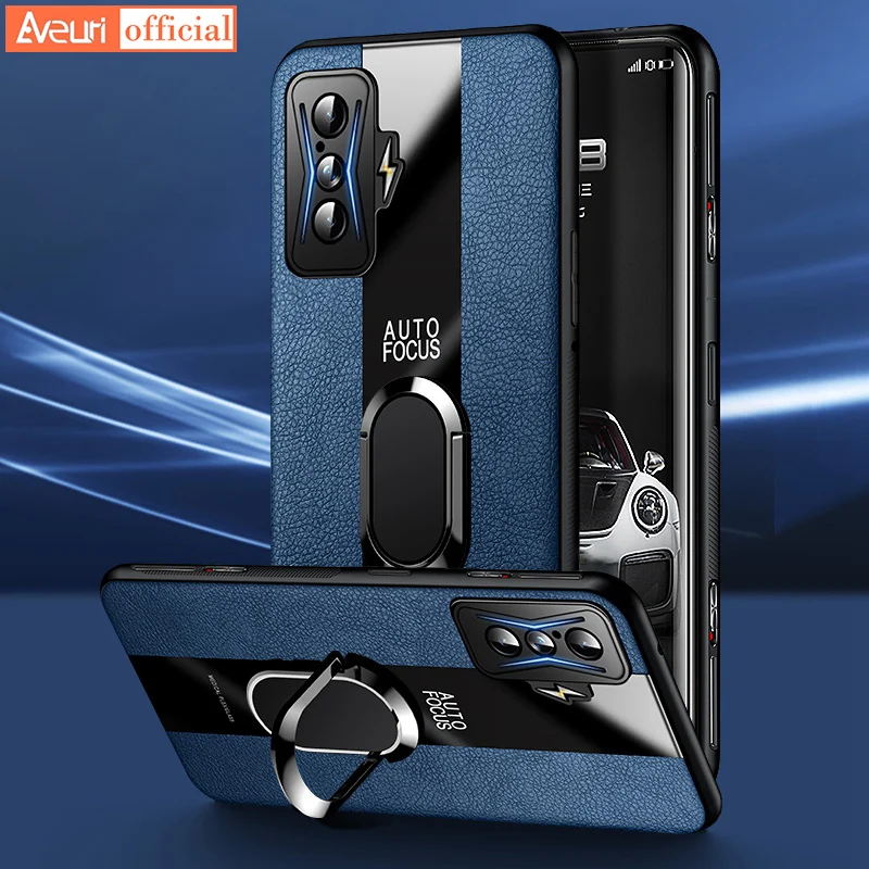 Funda de cuero con soporte de anillo para Xiaomi Redmi K40 K50, funda de teléfono de silicona para juegos, Poco F3 F4 GT F2 X3 NFC X4 Pro M3 M4 Pro