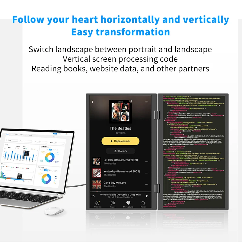 HGFRTEE Monitor portátil dual de 15,6 pulgadas para extensor de pantalla de computadora portátil apilable plegable 315 °   Pantalla triple apilada plegable - imagen 5