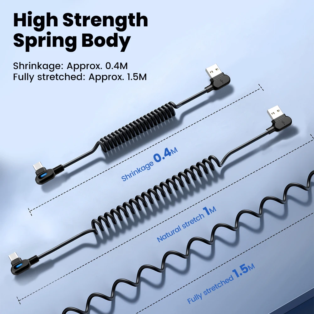 Cable tipo C con resorte telescópico 5A, cargador de teléfono para coche de carga rápida, Cable USB para Samsung, Xiaomi, Redmi, Cable USB C - imagen 4