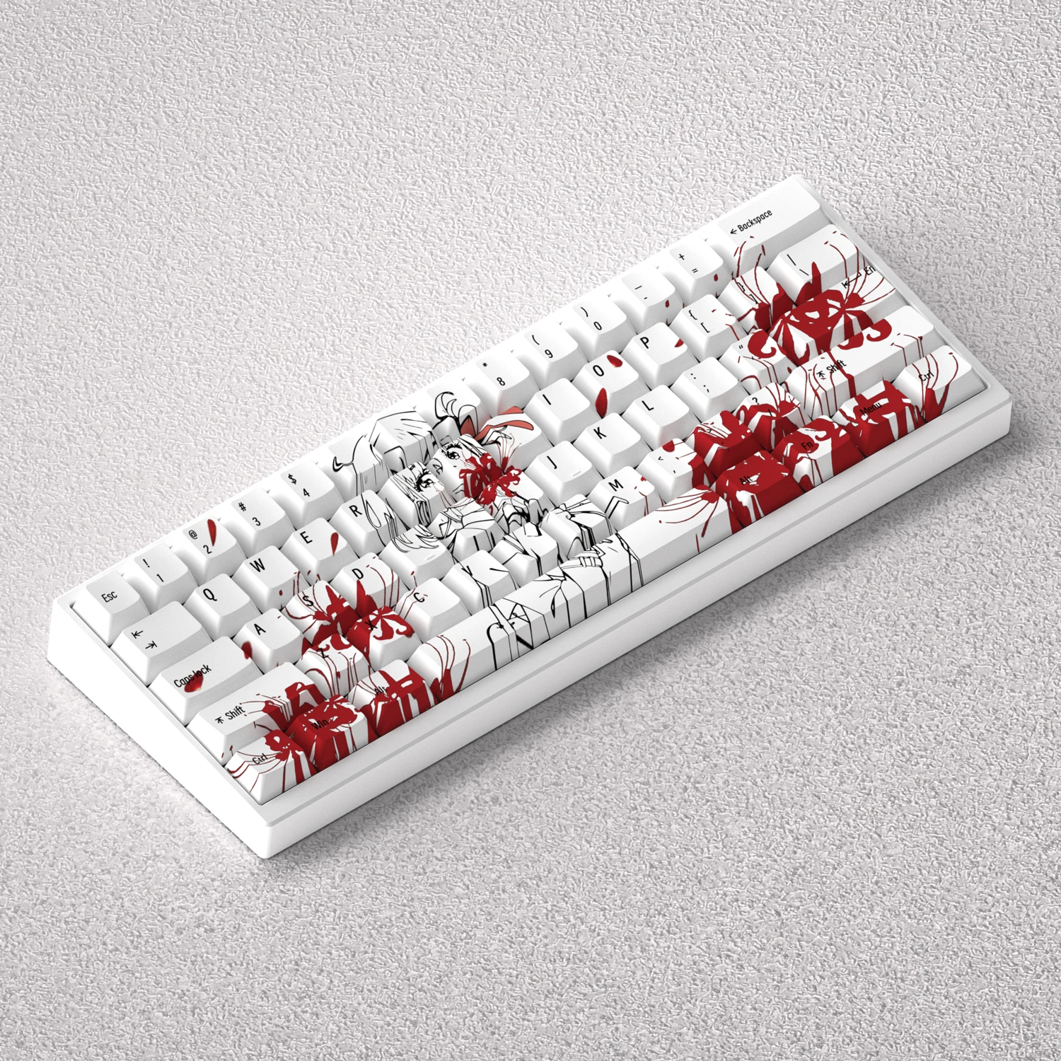 Teclas PBT Cherry Dye Sub Nishikigi Chisato Lycoris Recoil Anime 73 teclas para teclado mecánico de diseño 60 65 68 GK61 Anne - imagen 2
