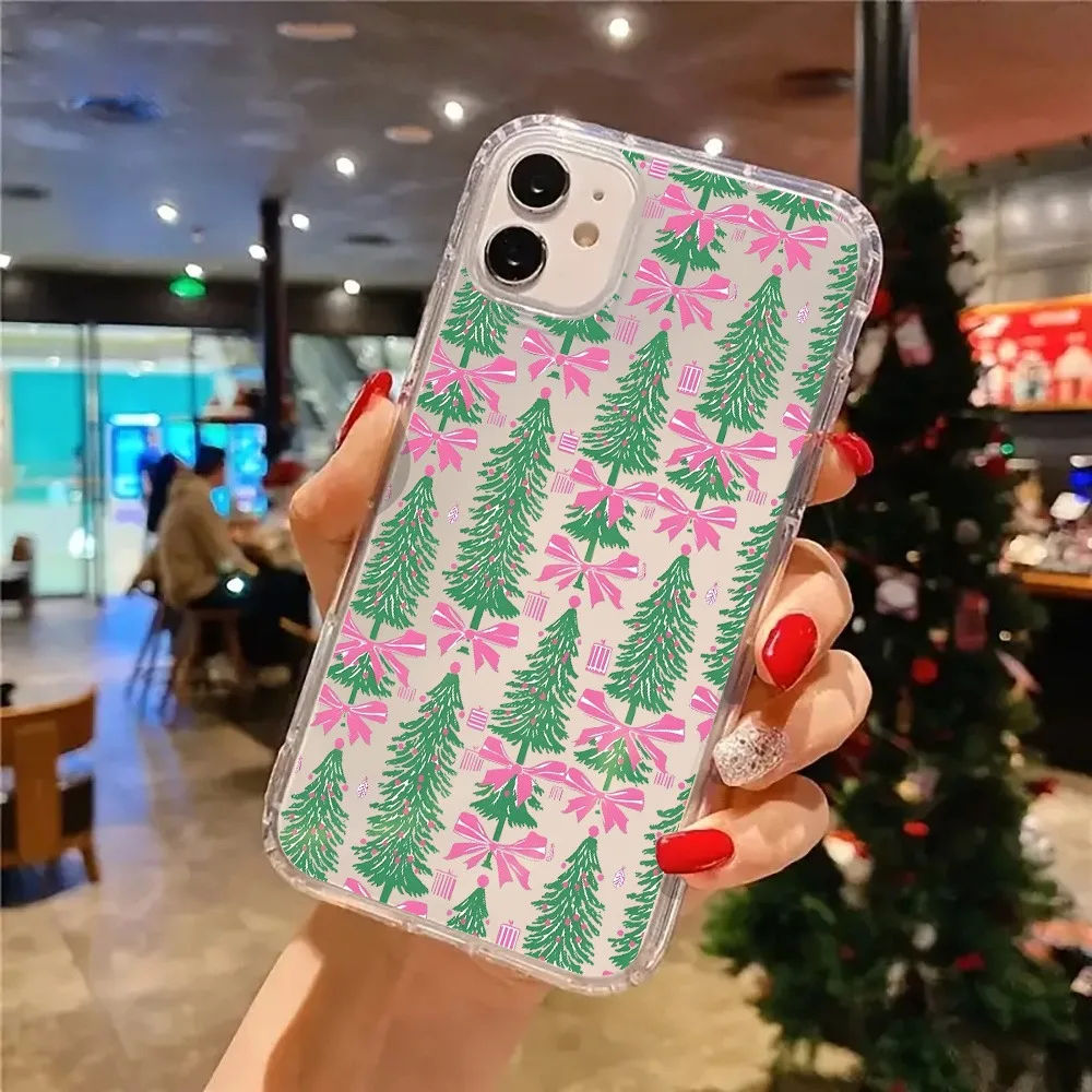 Funda de teléfono transparente estética con lazo rosa y árbol de Navidad para iPhone 17 16 11 13 15 14 12 Pro Max Plus XS X 7 8 16 SE2 - imagen 4
