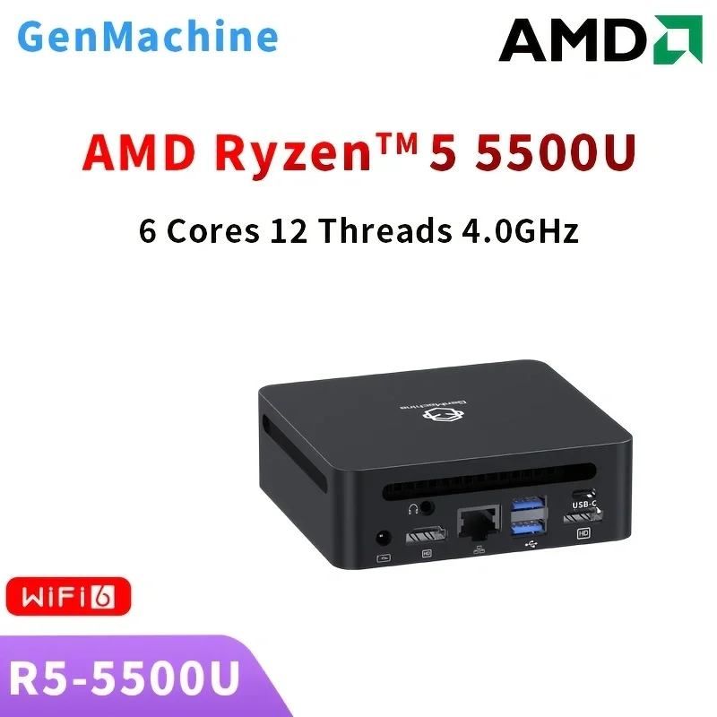 GenMachine Mini PC AMD 5500U 5600H 5600U CPU Win11 DDR4 WiFi6 Gamer Pc ordenador Ryzen 4300U 4600H 4800H 5300U 4500U
