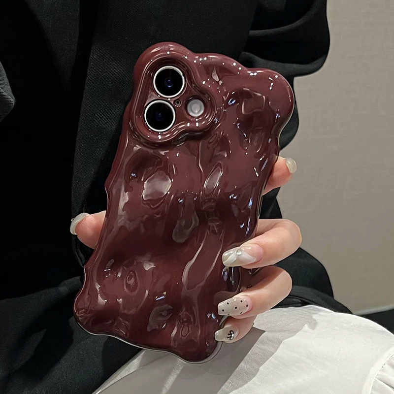 Funda con patrón de onda brillante de color rojo vino para iPhone 16 Pro Max 17 Air 15 13 14 12 11 16 Plus, carcasa de teléfono de TPU a prueba de golpes - imagen 4