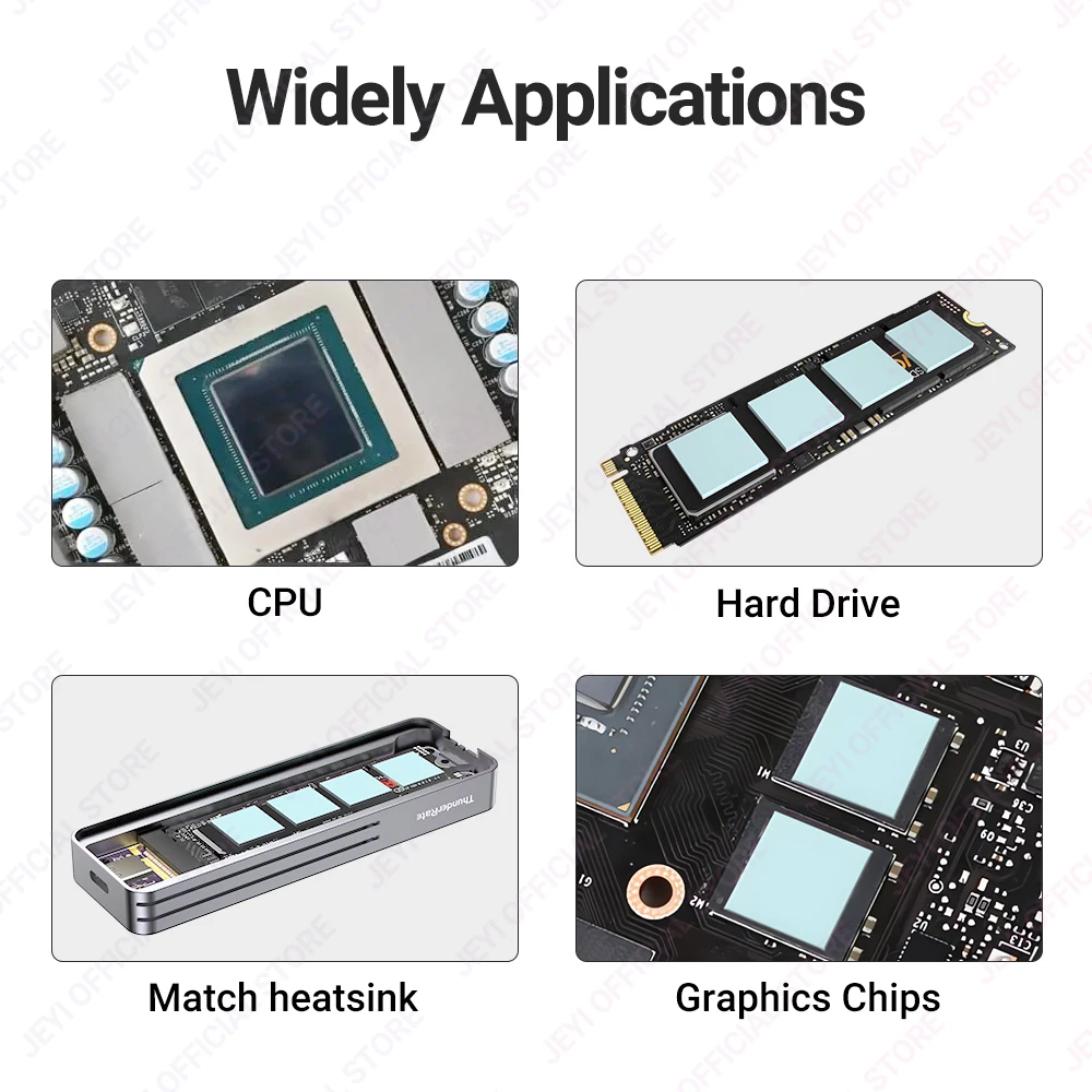 JEYI Paquete de 3 almohadillas térmicas de silicona, 100x100 mm 0,3/0,5/1 mm Conductividad térmica altamente eficiente 6/10 W/mK para CPU GPU SSD Cooler - imagen 4