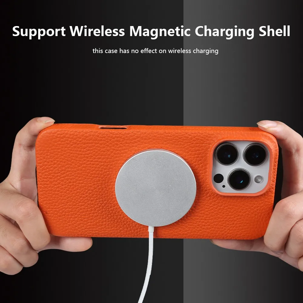Funda de cuero genuino Magsafe magnética de lujo para iphone 16 Pro Max 15 14 13 12 11 fundas de teléfono completamente envueltas de negocios contraportada - imagen 3