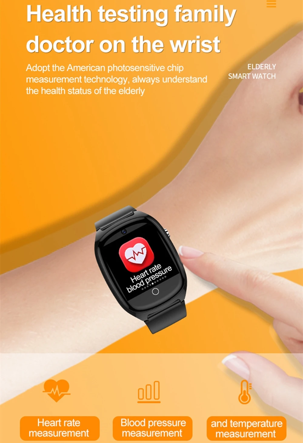 Reloj inteligente para personas mayores, con detección de caídas, tarjeta SIM 4G, llamada de emergencia SOS, GPS, localizador, recordatorio de medicamentos, seguimiento de huellas, frecuencia cardíaca, temperatura corp - imagen 4