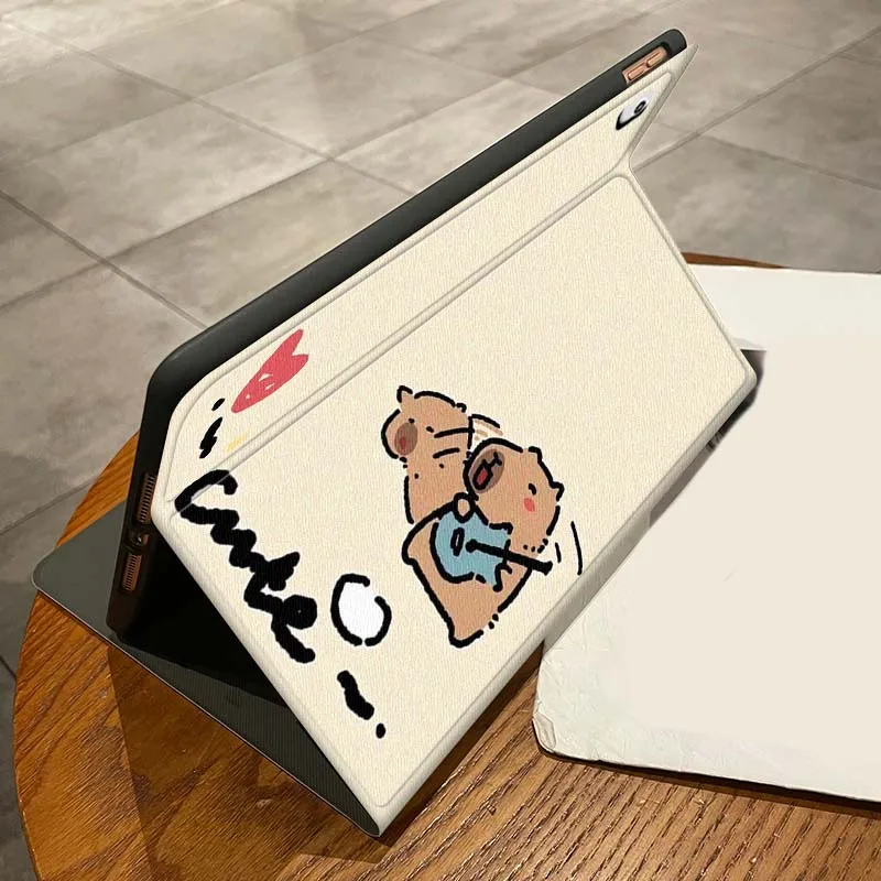 Capibara dibujos animados lindo Lucky para iPad Pro Air Mini 1 2 3 4 5 6 7 7th 8th 9th 10th 11th 10,2 9,7 10,5 10,9 11 12,9 funda para tableta - imagen 2
