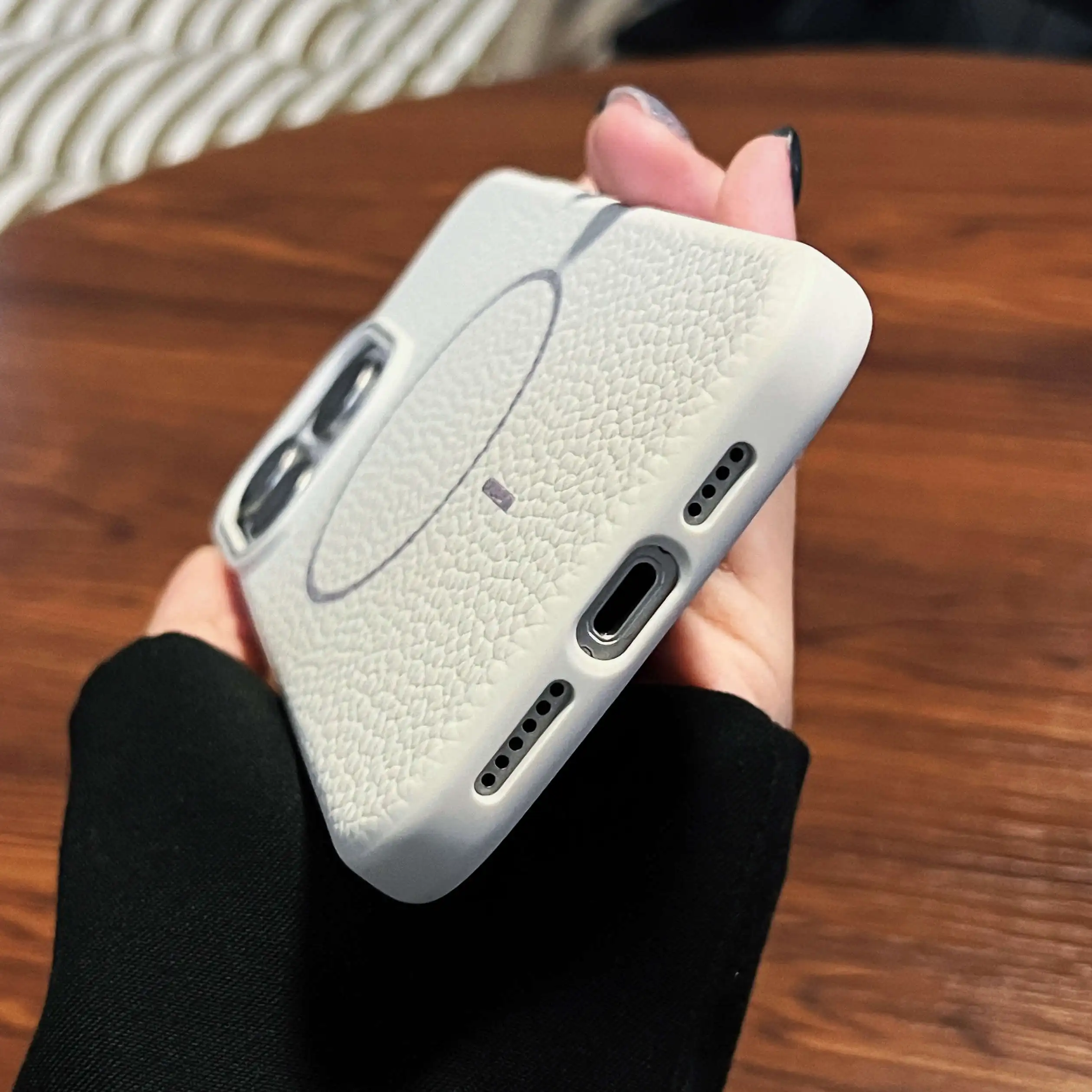 Lychee-fundas de teléfono blandas de cuero magnético para iPhone 16, 15, 14, 13, 12, 11 Pro Max Plus, cubierta de parachoques de carga inalámbrica Magsafe - imagen 5