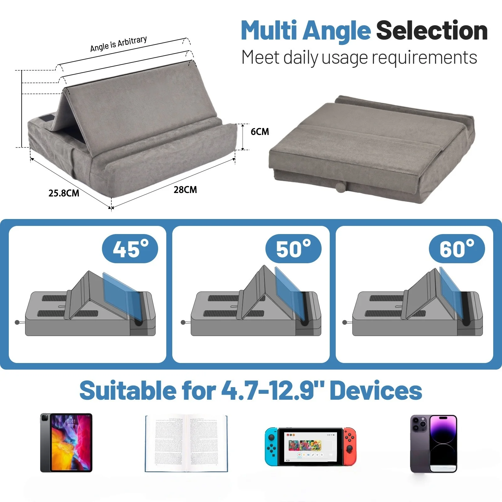 Soporte para tableta perezoso, almohada para cama, escritorio, Universal, tabletas de 4-13 pulgadas, soporte para teléfono, base suave con visión multiángulo y bolsillo - imagen 4