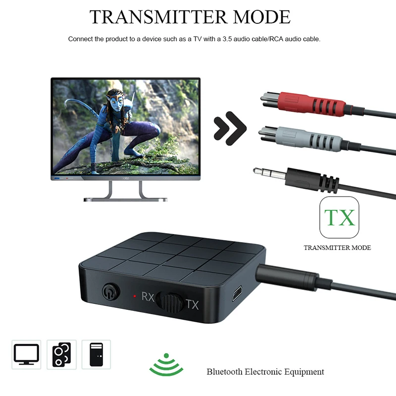 Con receptor y transmisor de Audio Bluetooth BT5.0, adaptador de conversión de música estéreo de doble canal, conector auxiliar de 3,5mm, Dongle USB de sonido RCA