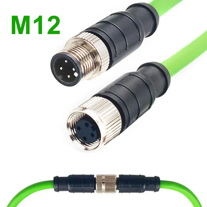 Cable extendido M12 macho y hembra de 4 pines tipo A, Sensor de 4 pines, Cable de conexión blindado PUR, conector de código A impermeable Industrial