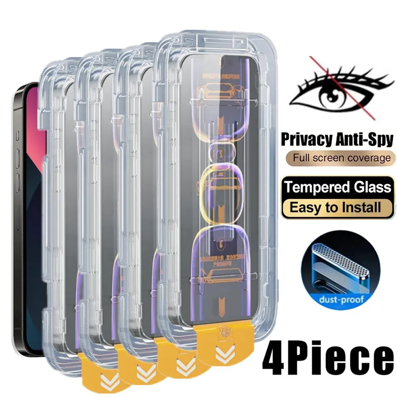 4 Uds fácil de instalar Arc Edge privacidad vidrio templado para iPhone 17 16 15 14 13 11 12 Pro Max Plus XR XS Protector de pantalla antiespía - imagen 2