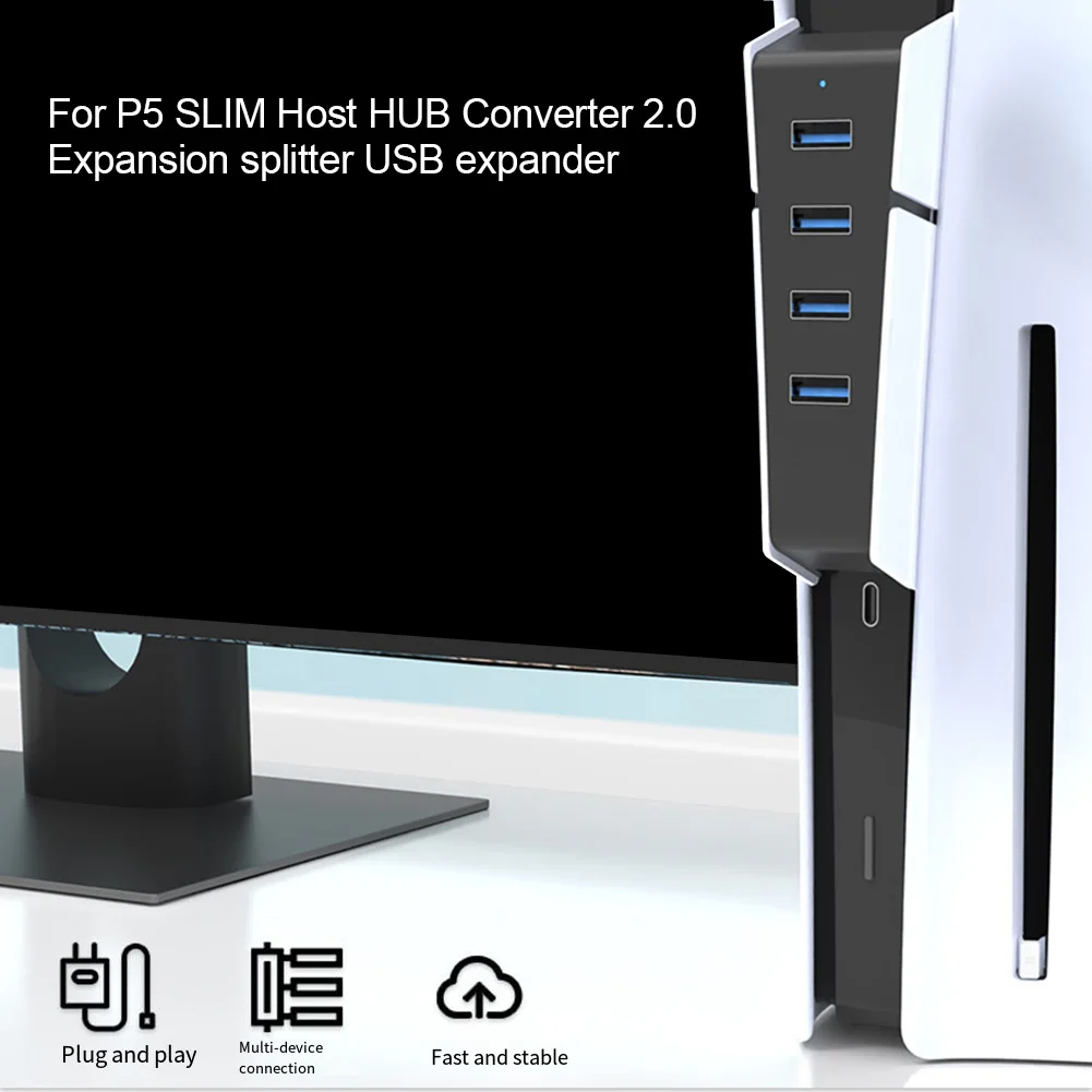 Adaptadores de expansión para consolas de juegos Hub USB de 4 puertos, transmisión de datos de alta velocidad para PS5 Slim Multi USB Splitter - imagen 3