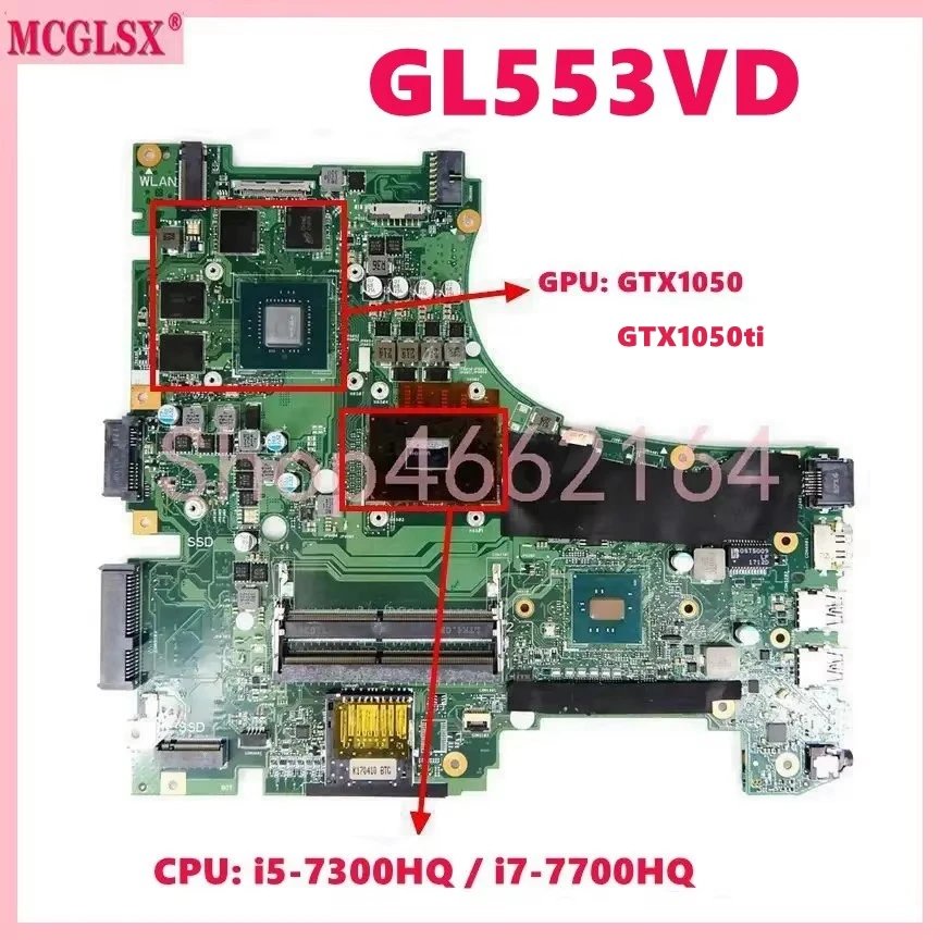 Placa base GL553VD i5/i7-7th Gen CPU GTX1050 GPU para For Asus GL553VD GL553VE FX553V FX553VE FX53V FX53VD ZX53V placa base para ordenador portátil - imagen 2