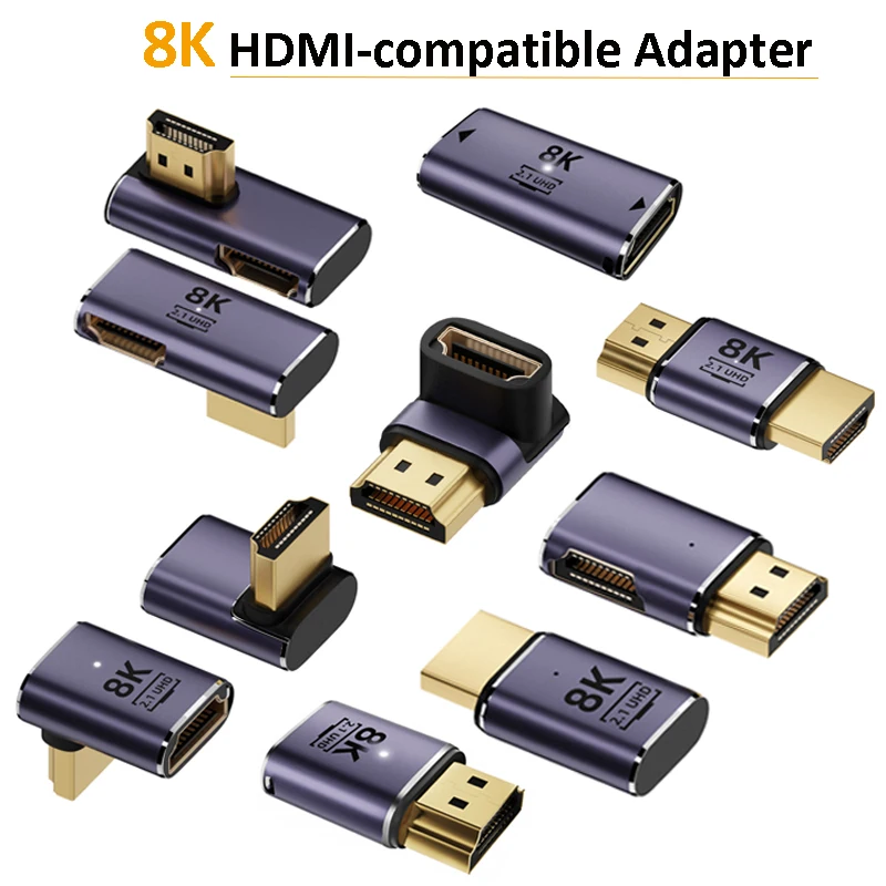 Adaptador compatible con HDMI 8K, convertidor macho a hembra de 90 grados, adaptador extensor UHD2.1 de 4K y 120Hz para Monitor de ordenador portátil PS4, PS5, HDTV