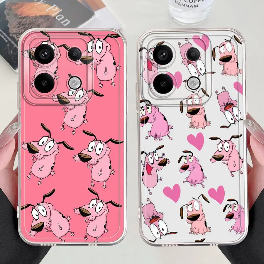 Funda de teléfono de perro de dibujos animados rosa para Xiaomi Redmi A3x 9A 10C 12C A1 A2 + A5 14C 13C 9C cubierta transparente