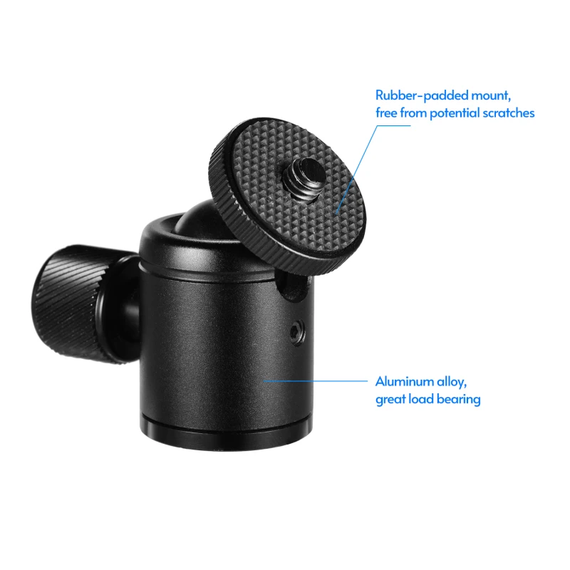 Mini adaptador de cabeza de trípode de Metal, cabeza de bola con tornillo de 1/4 pulgadas y orificio de tornillo de 3/8 pulgadas para cámara de teléfono móvil, trípode de luz LED - imagen 3