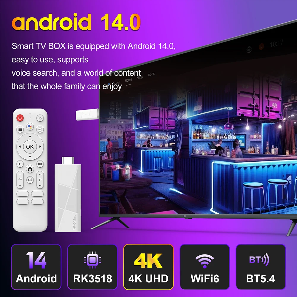 H96 MAX RK3518 Mini TV Stick Wifi6 BT5.4 Android 14 Smart TV Box 4K HD reproductor multimedia Control de voz - imagen 2