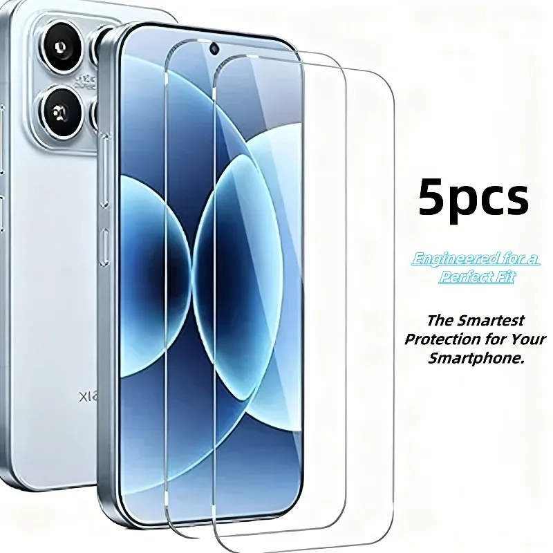 Protector de pantalla de vidrio templado 9H de cobertura completa de 5 uds para Xiaomi 17 Pro Max 15 14 13 Pro 12T 11T Pro Glass