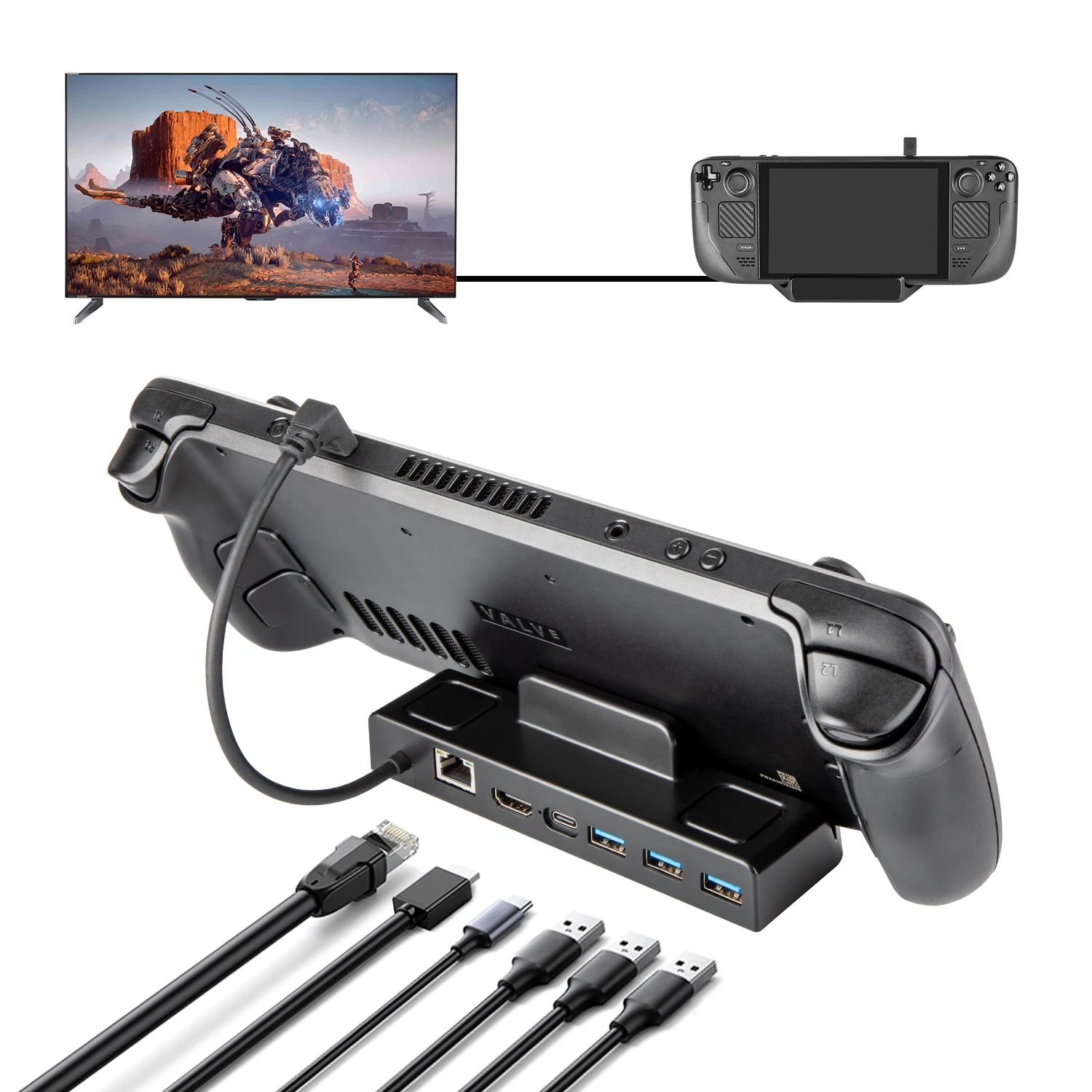 Estación de acoplamiento Steam Deck, Base para TV, soporte para concentrador, USB C a RJ45 Ethernet 4K 60HZ, compatible con HDMI, consola Steam Deck Dock - imagen 3