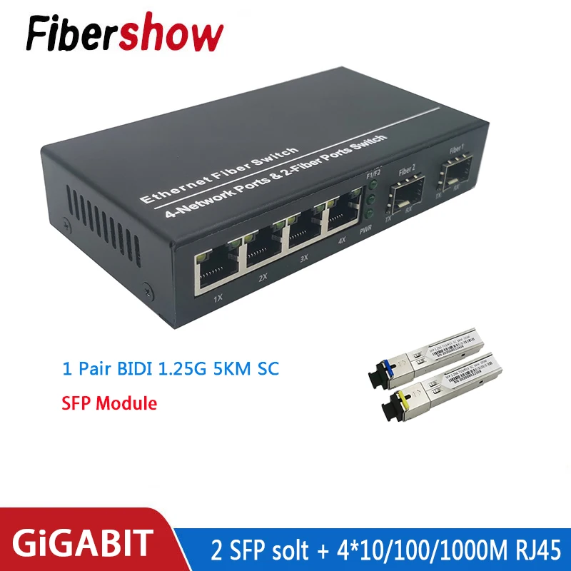 Conmutador Gigabit Ethernet, convertidor de medios de fibra óptica 4 RJ45 2 SFP 10/100/1000M, placa de puerto de fibra UTP PCBA 2F4E 2SFP4E