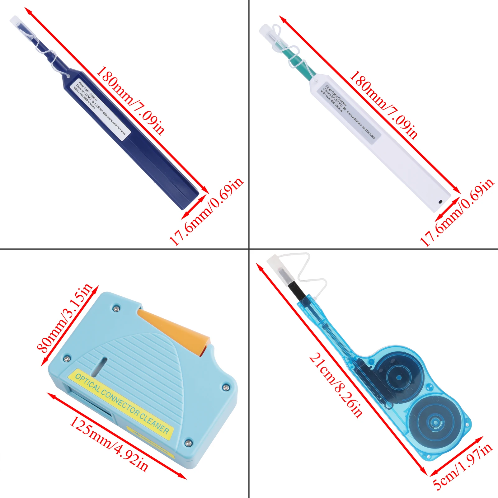Kit de herramientas de limpieza de fibra óptica, bolígrafo de limpieza de fibra óptica apto para SC FC ST LC MPO/MTP conector caja de limpieza de fibra, 12 Uds. - imagen 4