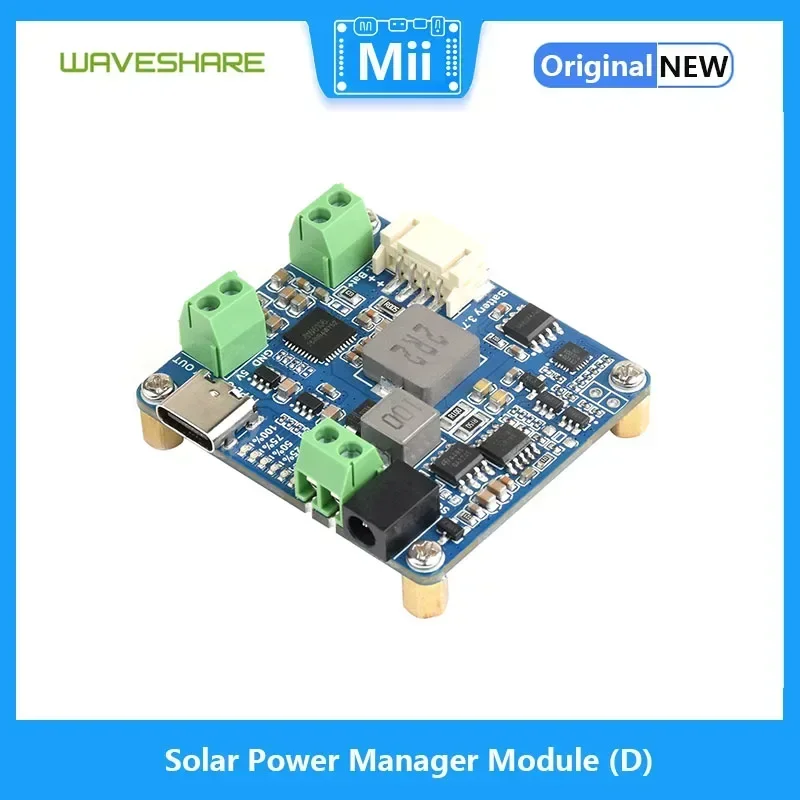 Waveshare Módulo administrador de energía solar D 6V ~ 24V Panel solar Adaptador de corriente tipo C 5V / 3A Salida regulada para electrónica - imagen 2