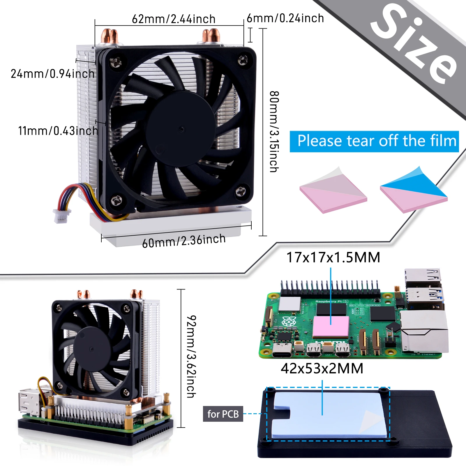 Disipador de calor de doble tubo de cobre para Raspberry Pi 5, enfriador, torre de hielo Plus, 52Pi - imagen 4
