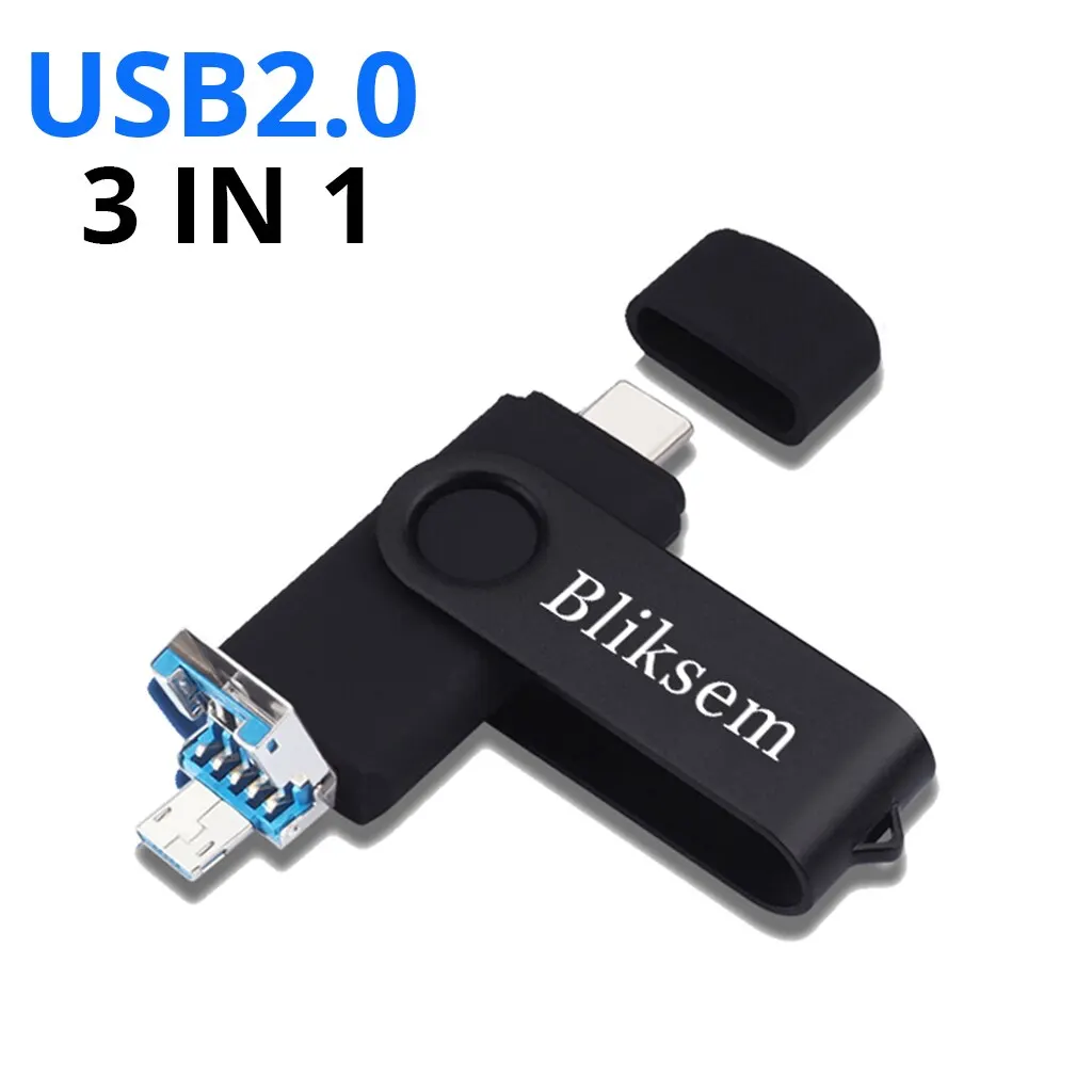 Bliksem 3IN1 Pendrive 64GB TYPE C Memory Stick OTG 64GB 2,0 para PC Teléfono Móvil USB Flash Drive Pen Drive 64GB USB OTG