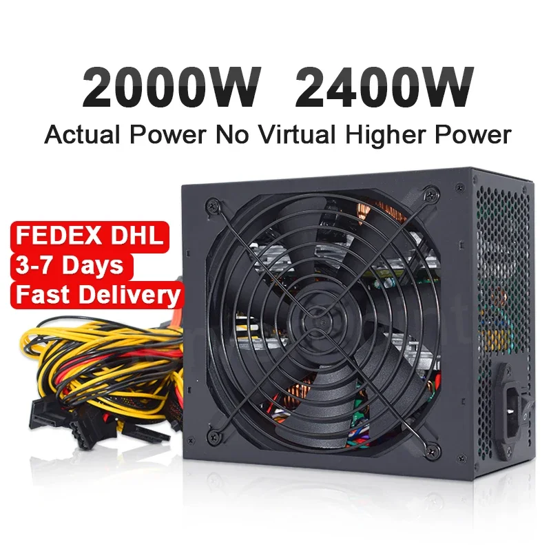 Fuente de alimentación de 2000W y 2400W para minería de Bitcoin, fuente de alimentación PSU para PC, plataforma de minería de ordenador, 8 GPU ATX ETC, RVN Coin, 12v, 4 pines