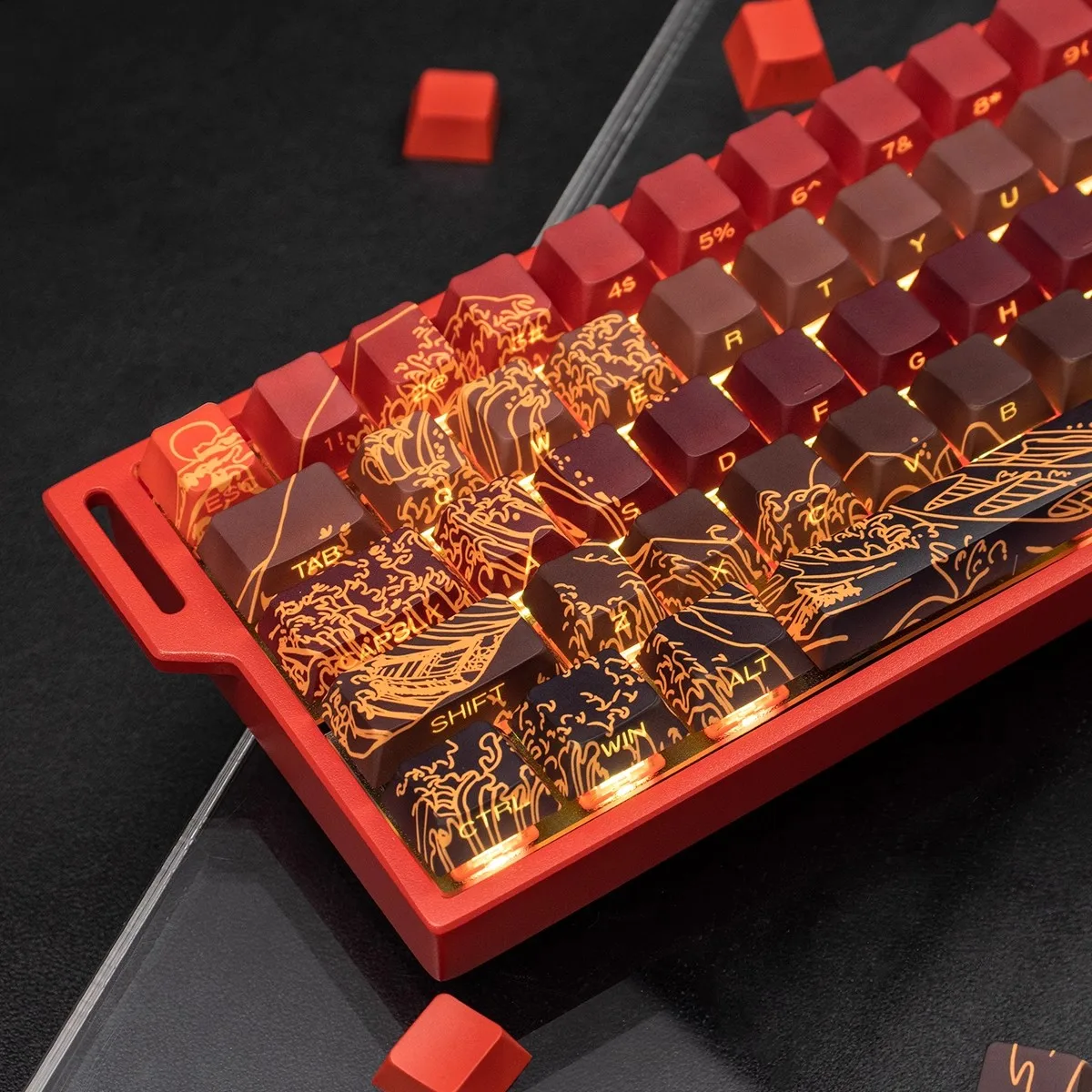 Teclas PBT con estampado lateral de mar de Coral rojo, 128 teclas, teclas retroiluminadas de doble disparo, perfil de cereza para teclado mecánico Cherry MX Gamer - imagen 5