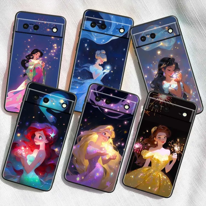 Funda de teléfono de princesa Elsa Bella de Disney para Google Pixel 9a 9 8A 8 7 7A 6 6A Pro XL 2024 5G, funda de silicona TPU suave negra