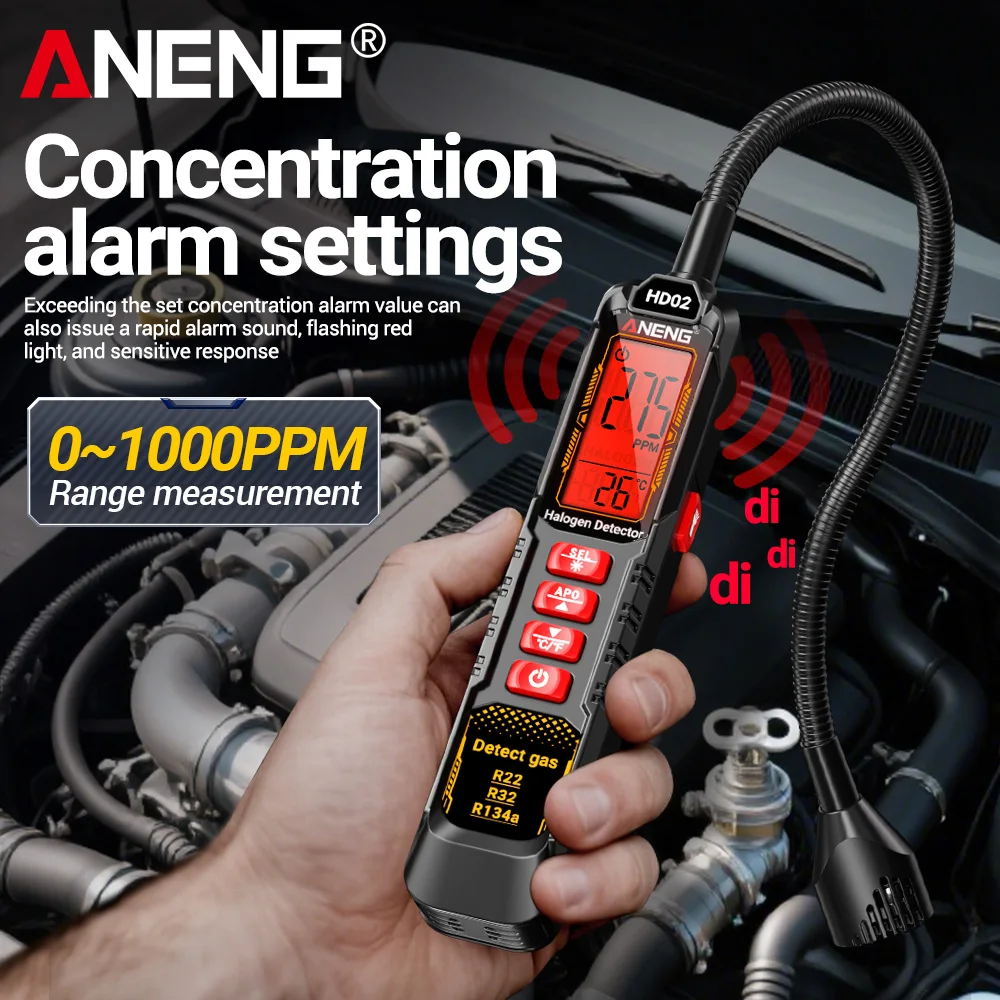 Probador de microfugas Freon 0-1000PPM medidor recargable tipo C ANENG HD02 sonda Flexible Detector de refrigerante de Gas herramienta R22 R23 R134a - imagen 3