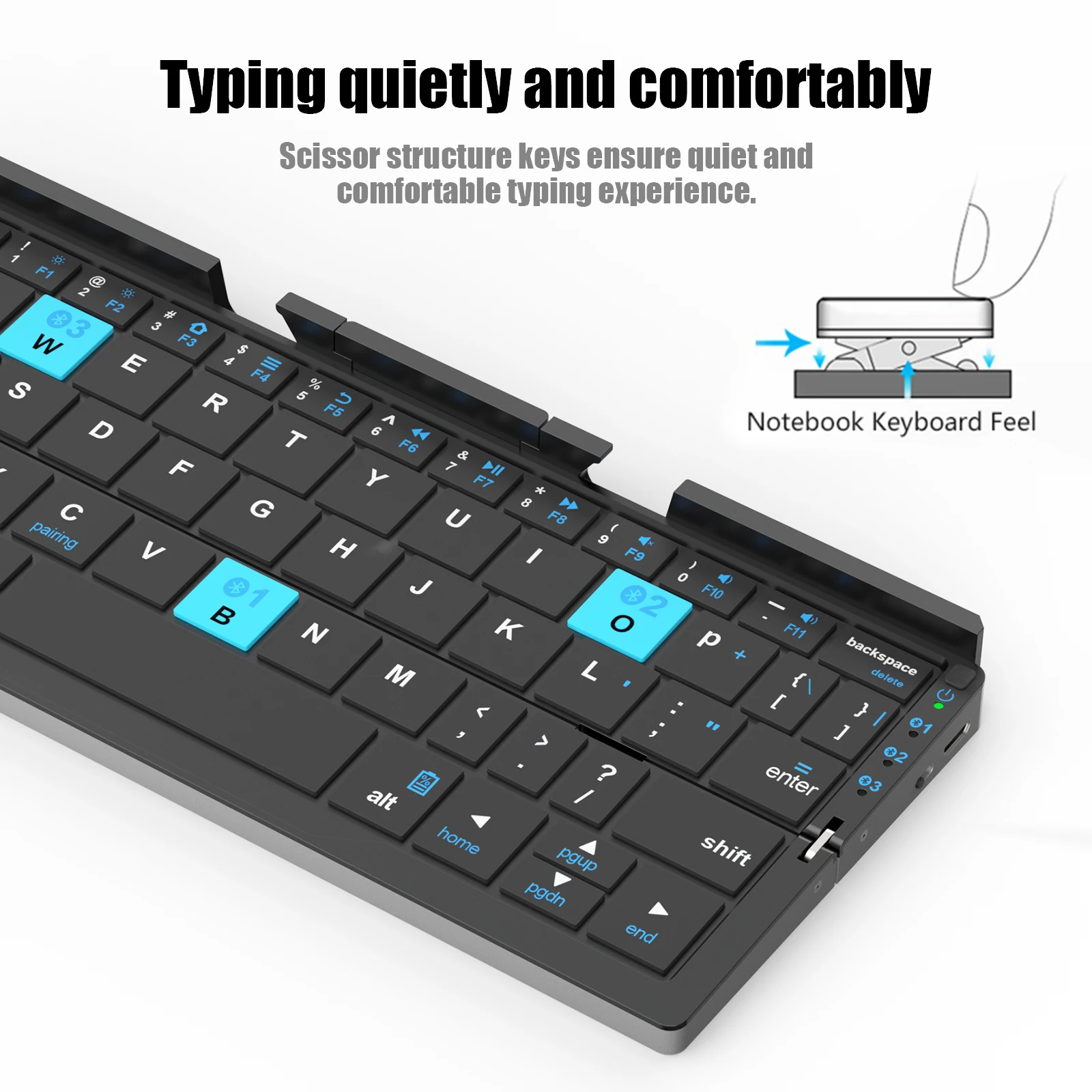 Mini teclado BT inalámbrico plegable con soporte magnético, teclado de aleación de aluminio para iPad, iPhone, tableta Samsung, teclado recargable - imagen 3