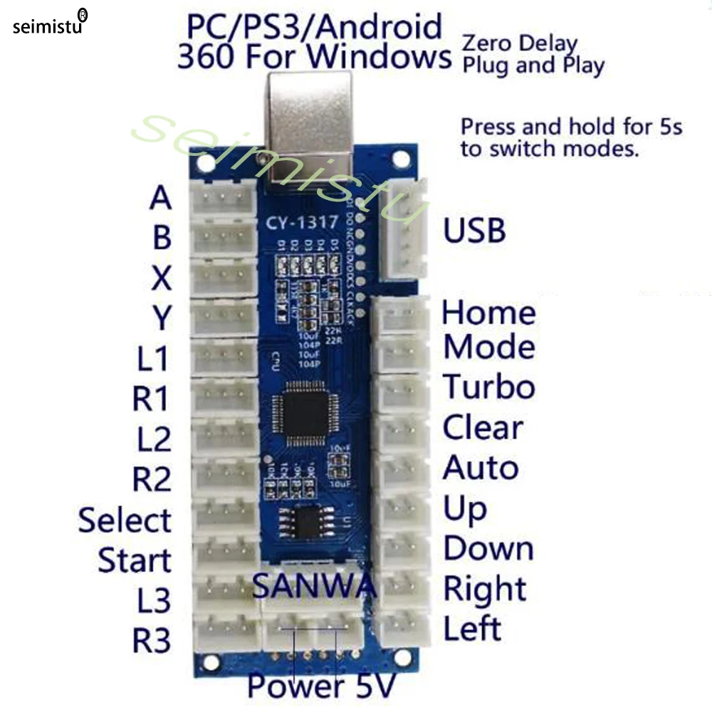 Codificador de Joystick, placa PCB, controlador USB Arcade Zero Delay para PC, PS3, PS4, IOS, 1 reproductor, kit de arcade, codificador USB - imagen 3