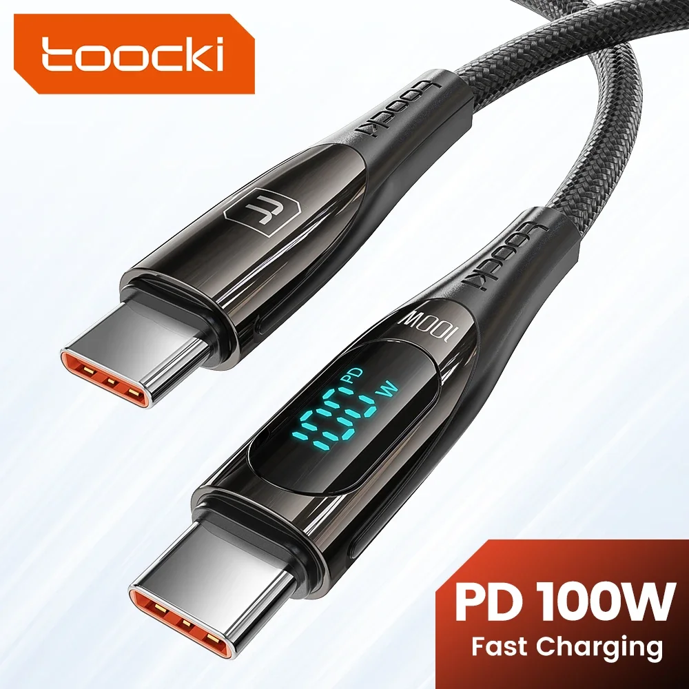 Toocki-Cable USB tipo C de carga rápida, dispositivo de datos con pantalla Digital, de 100W, 6A, para MacBook, Xiaomi, Realme y Samsung