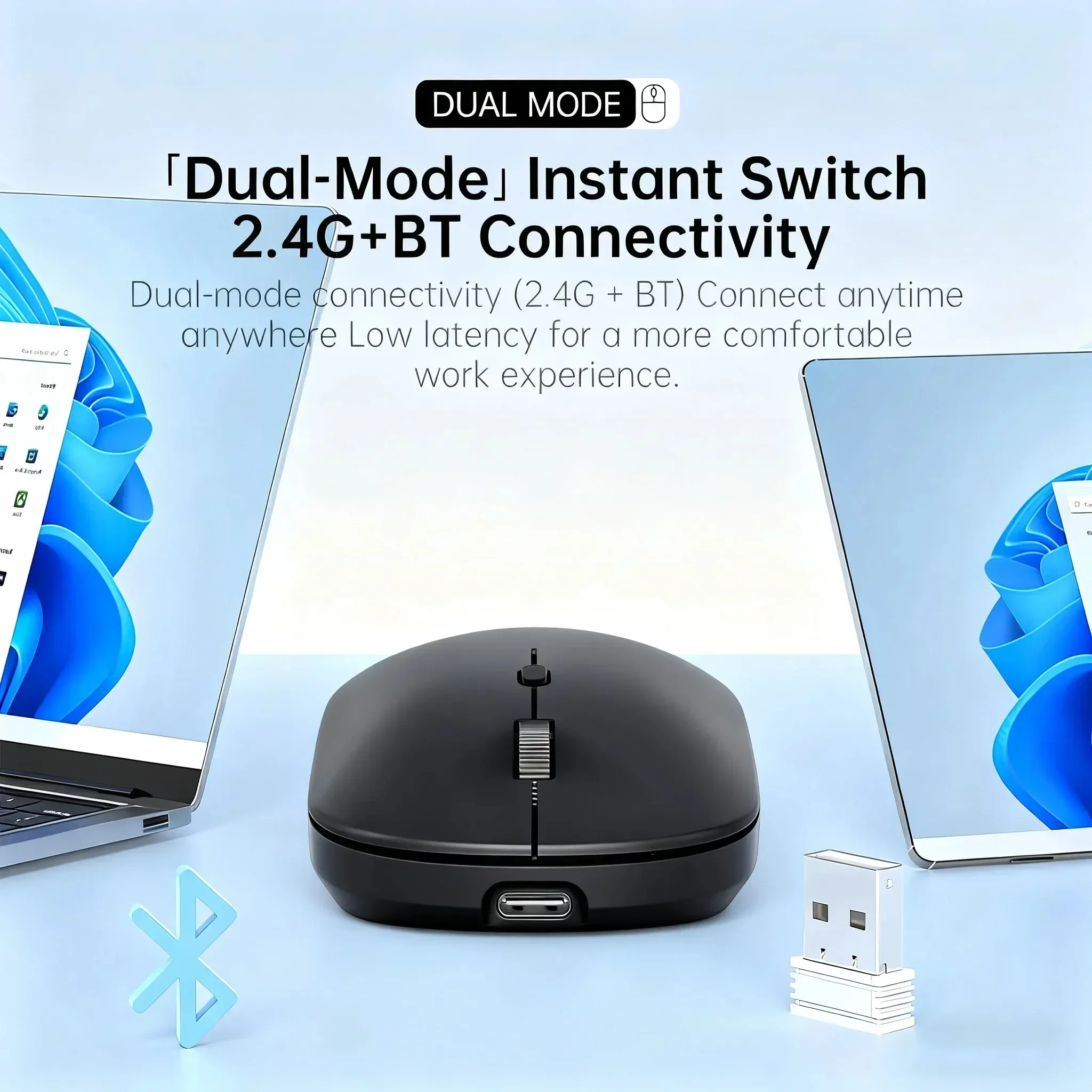 Ratón inalámbrico de modo Dual, Bluetooth 2,4G, carga tipo C, clic silencioso, ratones portátiles, ratón ergonómico para juegos para ordenador de oficina - imagen 3