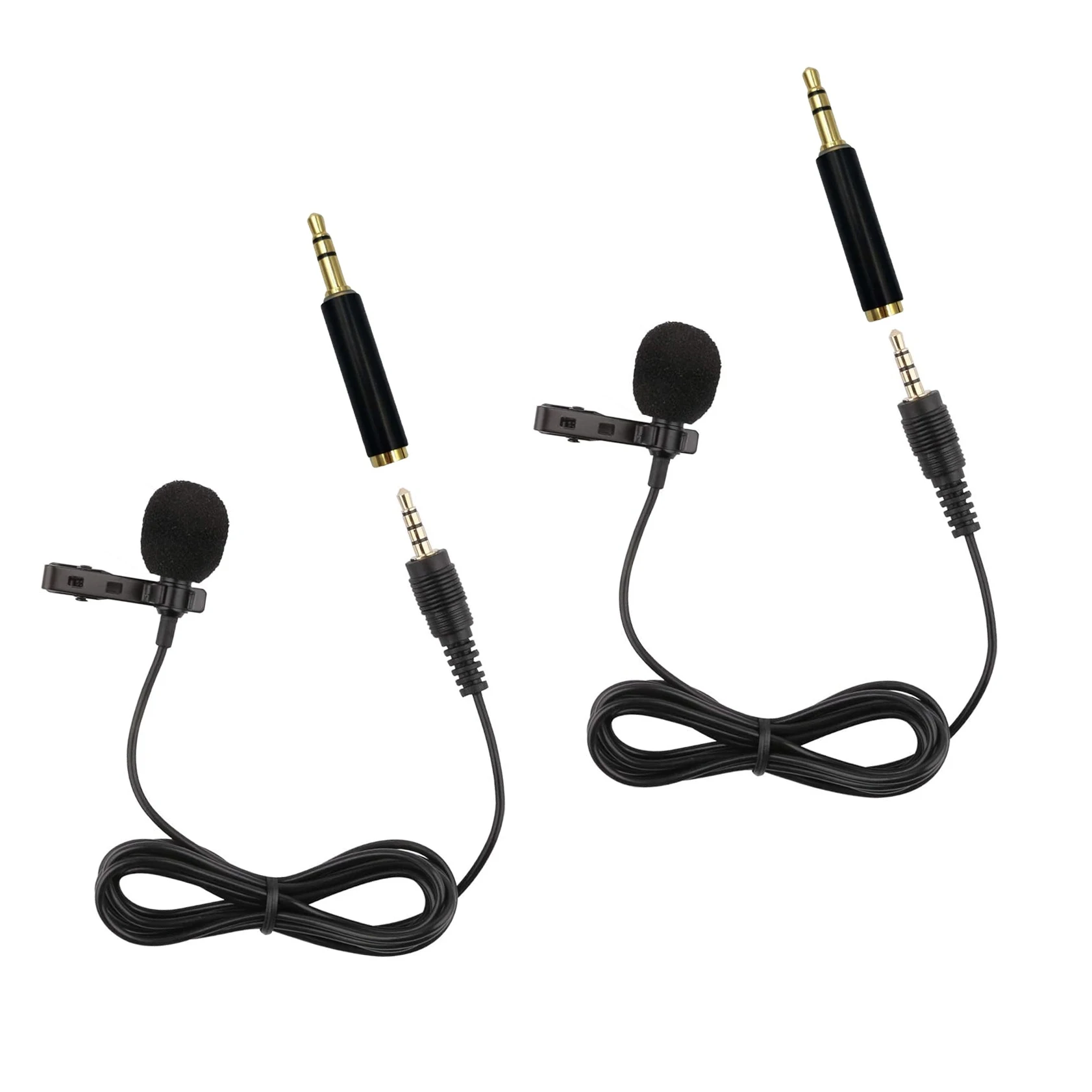 Micrófono de solapa Lavalier con cable de 1,5 m, micrófono condensador omnidireccional para teléfonos inteligentes iOS/Android, grabación de entrevistas de Podcast, 2 uds.