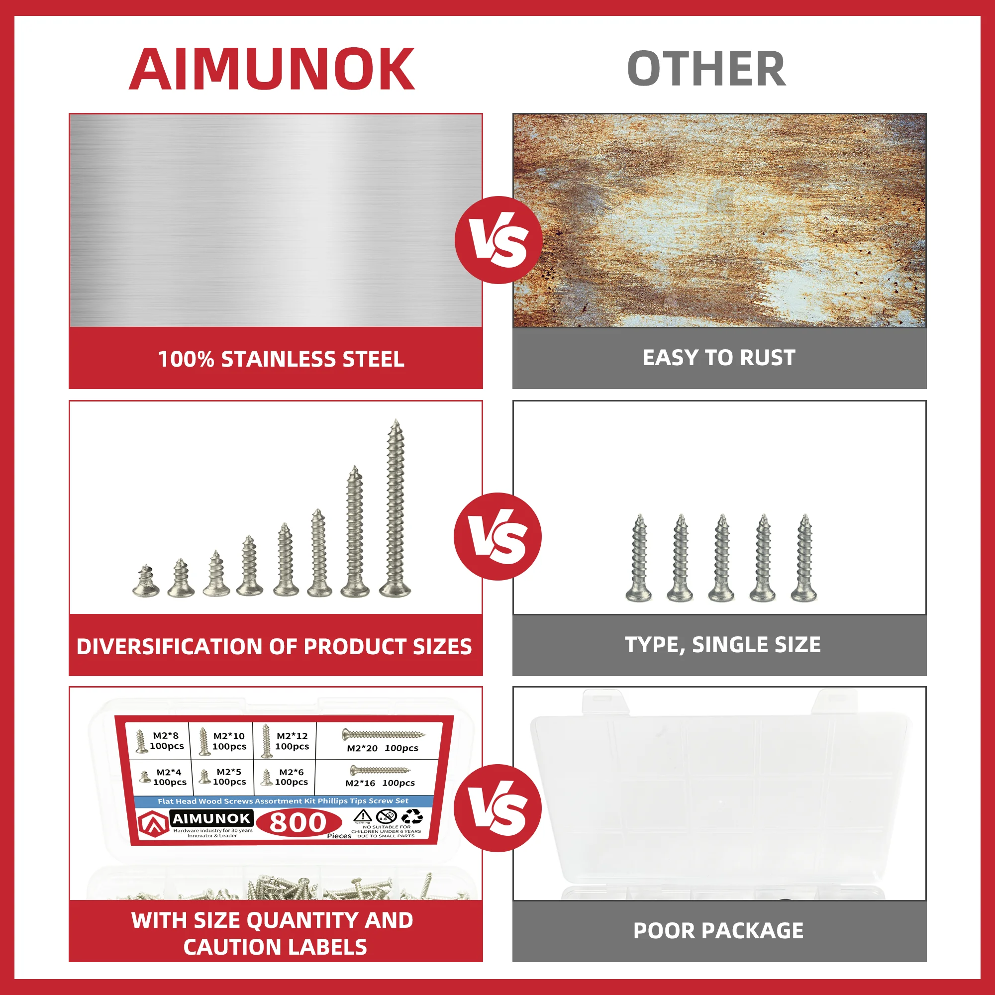Kit surtido de tornillos autorroscantes M2, 800 Uds., Kit surtido de tornillos roscados, tuerca de bloqueo, juego de tornillos para uñas con rosca de madera, tuerca autoblocante de madera - imagen 4