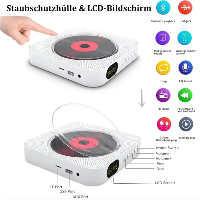 Reproductor Multimedia de CD, temporizador compacto y ligero, encendido/apagado, Bt 5,0, conector FM USB/TF, enchufe UE, EE. UU., uso doméstico portátil - imagen 3