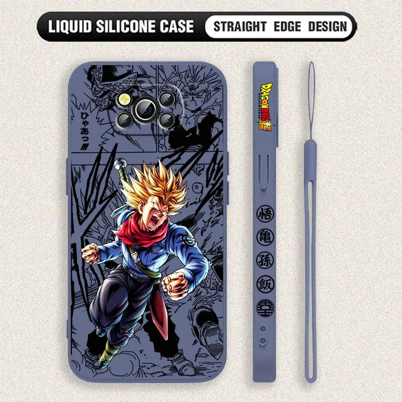 D-Dragon Ball Trunks Saiyan para Xiaomi Poco X6 X5 X4 X3 M6 M5 M3 F6 F5 F4 F3 GT Pro 5G cubierta de la caja del teléfono de cuerda izquierda líquida - imagen 5