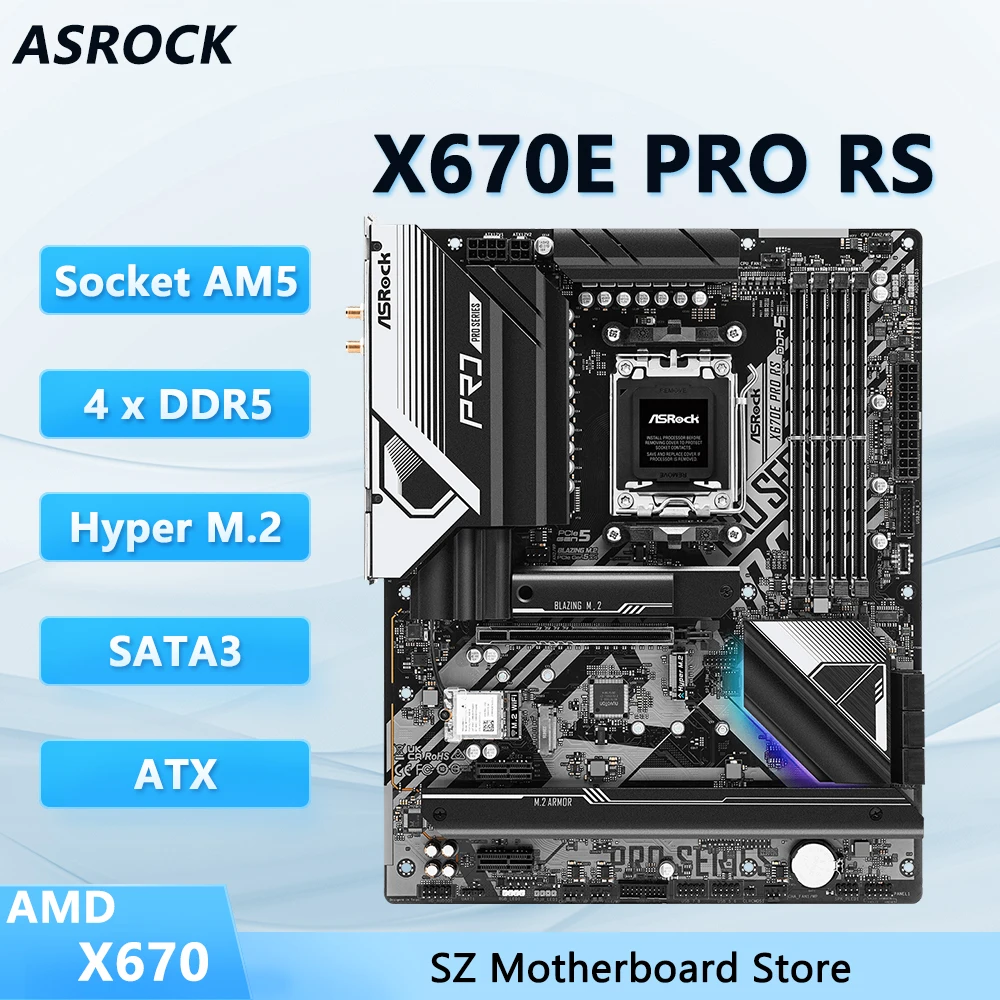 Placa base ASROCK X670E Pro RS compatible con AMD X670 Socket AM5 Ryzen 9 7950X 7 7800X3D 7700X 5 7600X CPU DDR5 M.2 SATA3 ATX