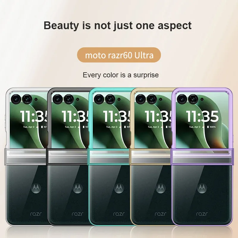 Funda con tapa de PC dura chapada transparente para Motorola Razr 60 Ultra 50 60 Ultra 5G, cubierta protectora de juego de bisagras de 3 piezas de Color sólido - imagen 5