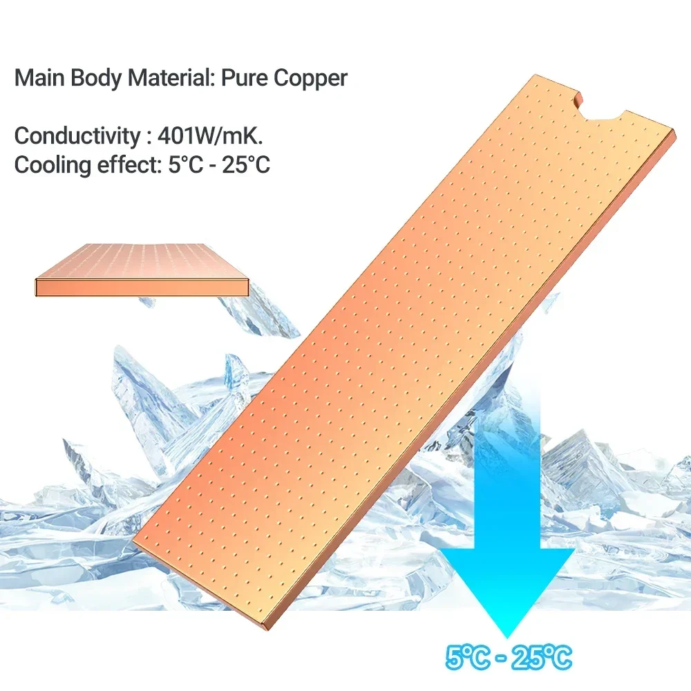 Disipador de calor JEYI Copper M.2 con almohadillas nano térmicas, radiador de disco de estado sólido NVMe NGFF Pure Copper SSD para ordenador portátil y de escritorio - imagen 2