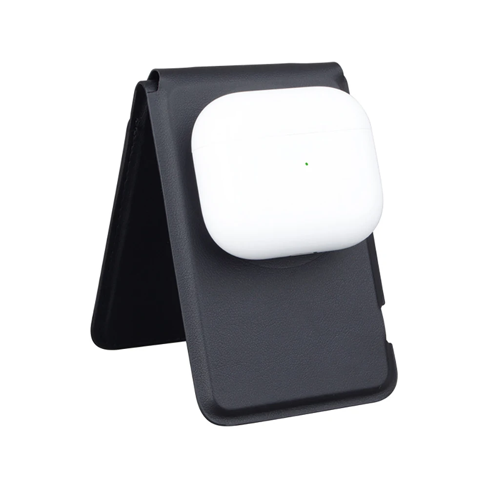 Cargador inalámbrico plegable 3 en 1 de carga rápida de 15W, cargador trasero de PU recargable portátil multifunción, soporte magnético para auriculares - imagen 5