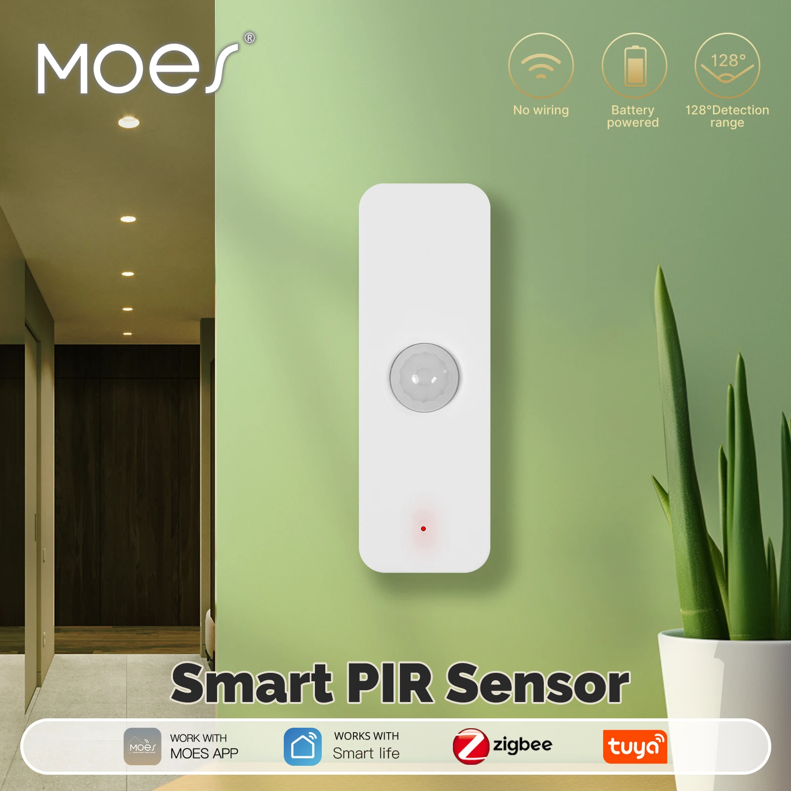 MOES Tuya WiFi Zigbee Sensor de movimiento PIR inteligente Detector infrarrojo del cuerpo humano enlace de escena de seguridad del hogar Control de aplicación remota