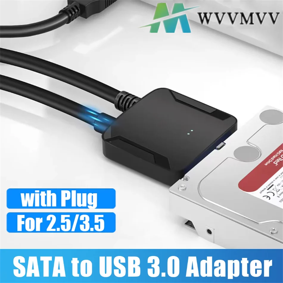 Cable SATA a USB 3,0, convertidor adaptador de disco duro USB a SATA III para disco duro SSD HDD de 2,5/3,5 pulgadas con adaptador de corriente